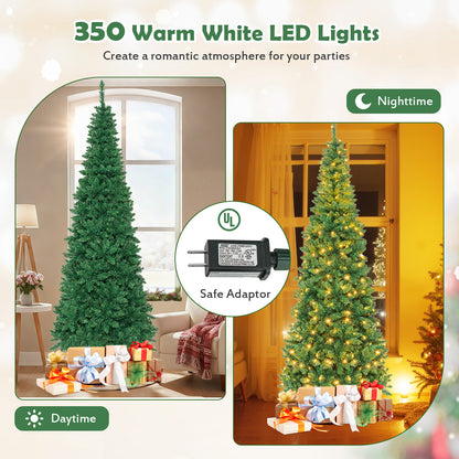 6.5 Feet / 7.5 Feet Pre-Lit Hinged Artificial Pencil Christmas Tree-7.5 Feet