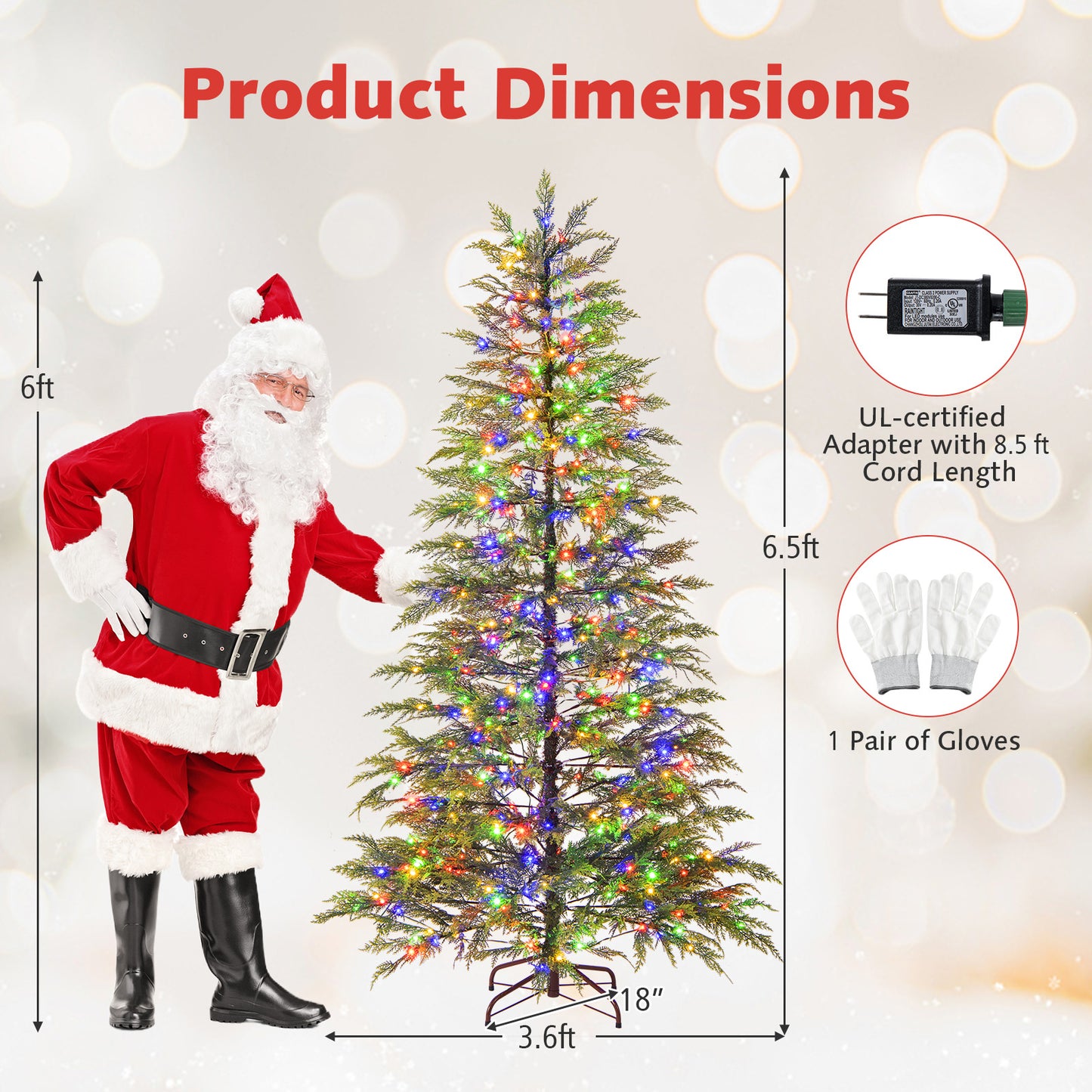 6.5 Feet Artificial Christmas Tree with Branch Tips and Colorful LED Lights