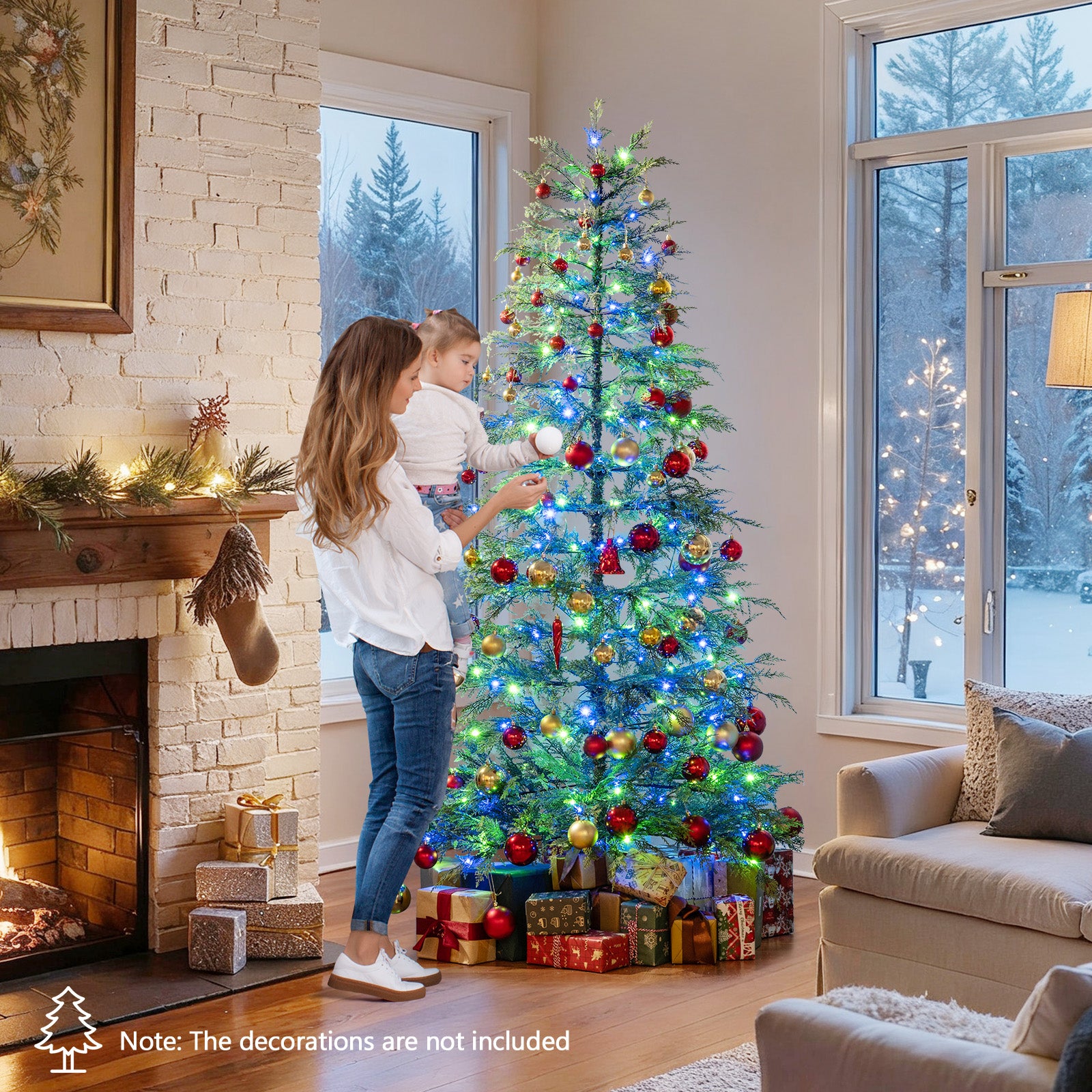 6.5 Feet Artificial Christmas Tree with Branch Tips and Colorful LED Lights