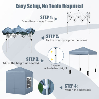 6.5 x 6.5 FT Pop up Canopy Tent with 4 Sidewalls and Wheeled Bag-Grey