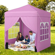 6.5 x 6.5 FT Pop up Canopy Tent with 4 Sidewalls and Wheeled Bag-Pink