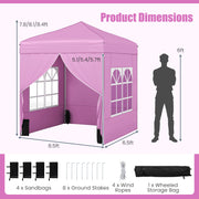 6.5 x 6.5 FT Pop up Canopy Tent with 4 Sidewalls and Wheeled Bag-Pink