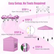 6.5 x 6.5 FT Pop up Canopy Tent with 4 Sidewalls and Wheeled Bag-Pink