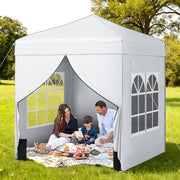 6.5 x 6.5 FT Pop up Canopy Tent with 4 Sidewalls and Wheeled Bag-white