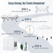 6.5 x 6.5 FT Pop up Canopy Tent with 4 Sidewalls and Wheeled Bag-white