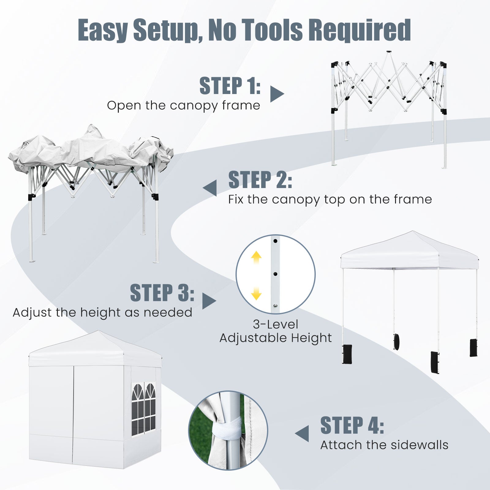 6.5 x 6.5 FT Pop up Canopy Tent with 4 Sidewalls and Wheeled Bag-white