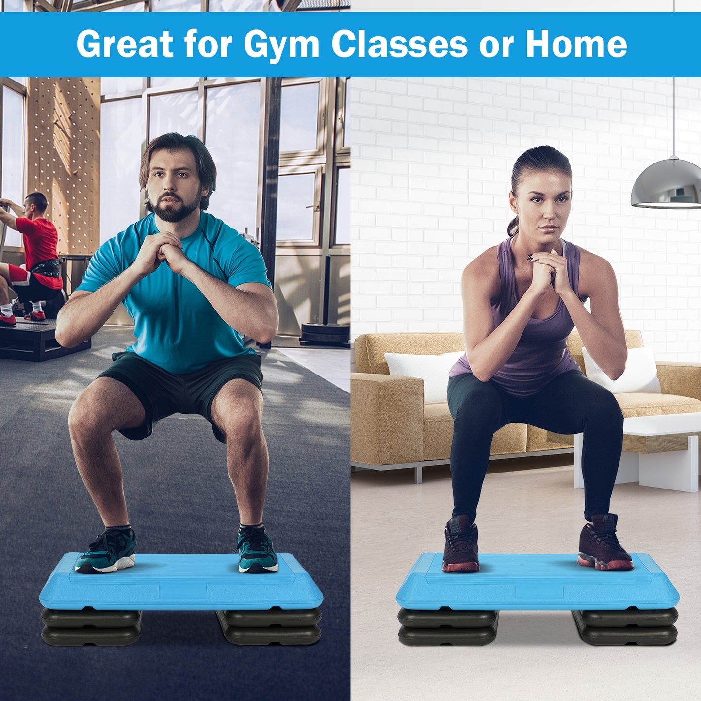 29 Inch Adjustable Workout Fitness Aerobic Stepper Exercise Platform-Blue