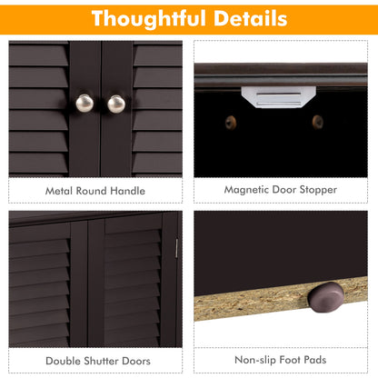 Bathroom Corner Storage Freestanding Floor Cabinet with Shutter Door-Brown