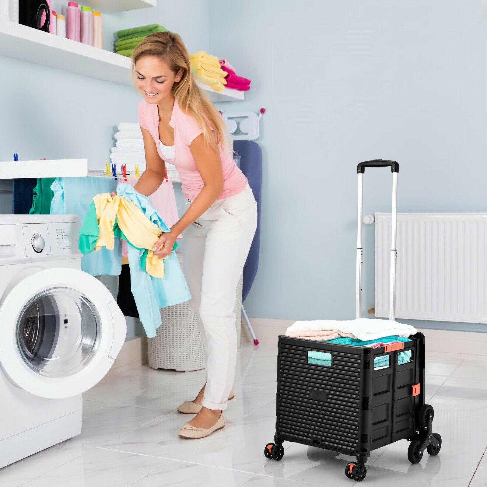 Costway Foldable Utility Cart for Travel and Shopping-Black