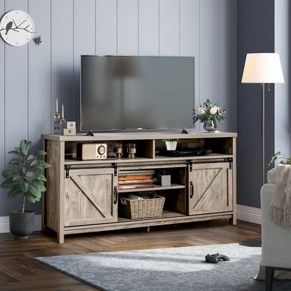 59 Inch Sliding Barn Door TV Stand with Adjustable Shelves for TVs up to 65 Inch
