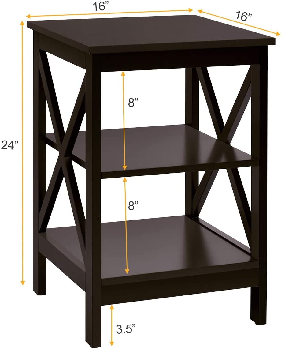 3-Tier X-Design Nightstands with Storage Shelves for Living Room Bedroom-Espresso