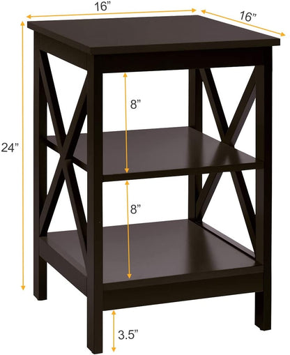3-Tier X-Design Nightstands with Storage Shelves for Living Room Bedroom-Espresso