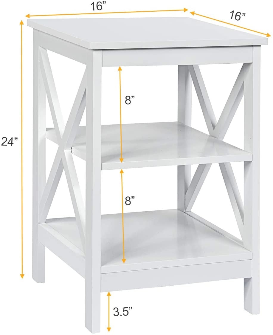 3-Tier X-Design Nightstands with Storage Shelves for Living Room Bedroom-White