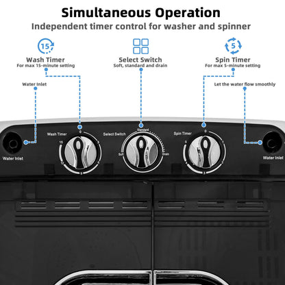 8 lbs Portable Mini Twin Tub Spinner Semi-Automatic Washing Machine