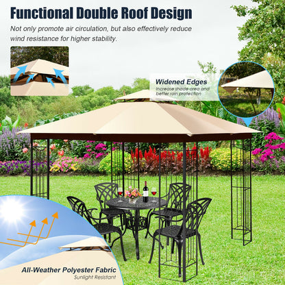 10 x 10 Feet L-Shaped Patio Canopy Gazebo Outdoor 2-Tier Steel Tent