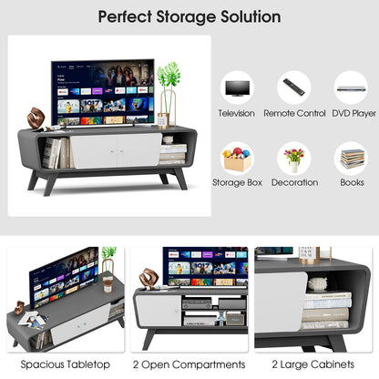 Sliding Door TV Stand with Adjustable Shelf for TVs up to 55 Inch-Gray