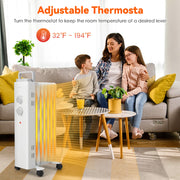 1500W Oil Filled Space Heater with Universal Wheels and 3-Level Heat-White