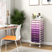 10 Drawer Rolling Storage Cart Organizer with 4 Universal Casters-Purple