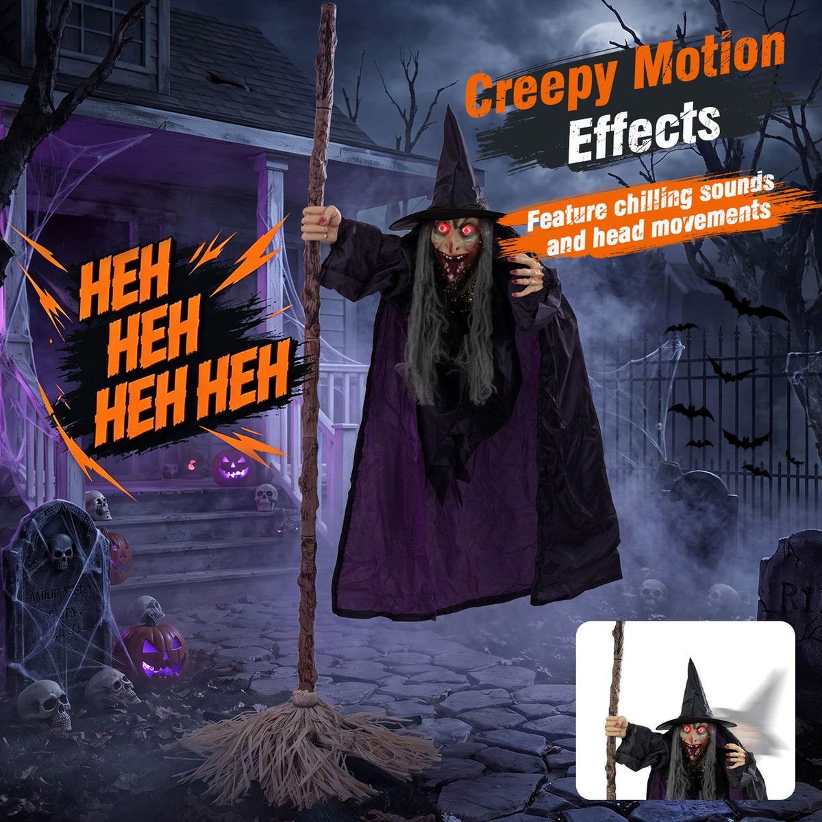 6.6FT Halloween Animated Flying Witch on Broom