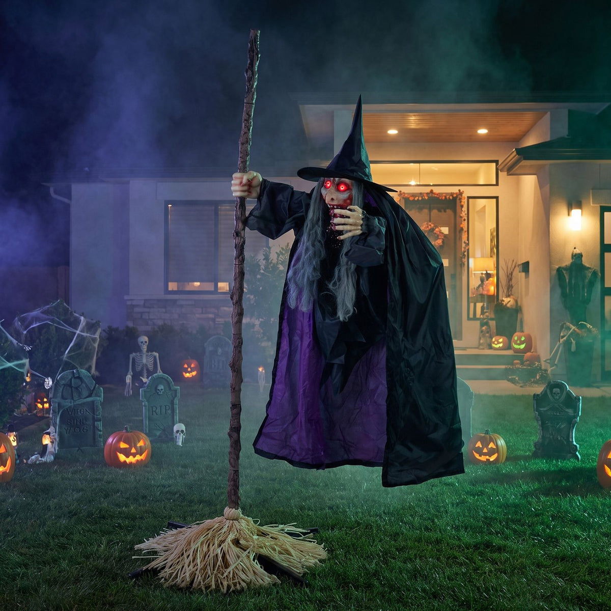 6.6FT Halloween Animated Flying Witch on Broom