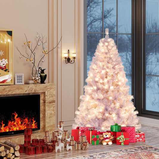6/7.5 FT Pre-Lit Tinsel Christmas Tree Artificial Xmas Tree-S