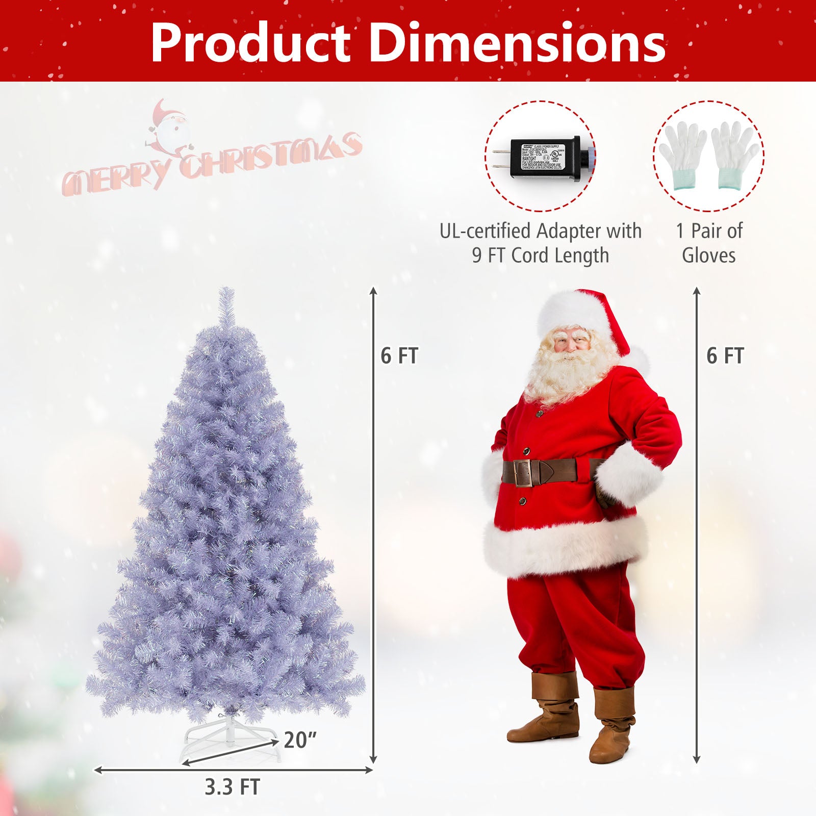 6/7.5 FT Pre-Lit Tinsel Christmas Tree Artificial Xmas Tree-S