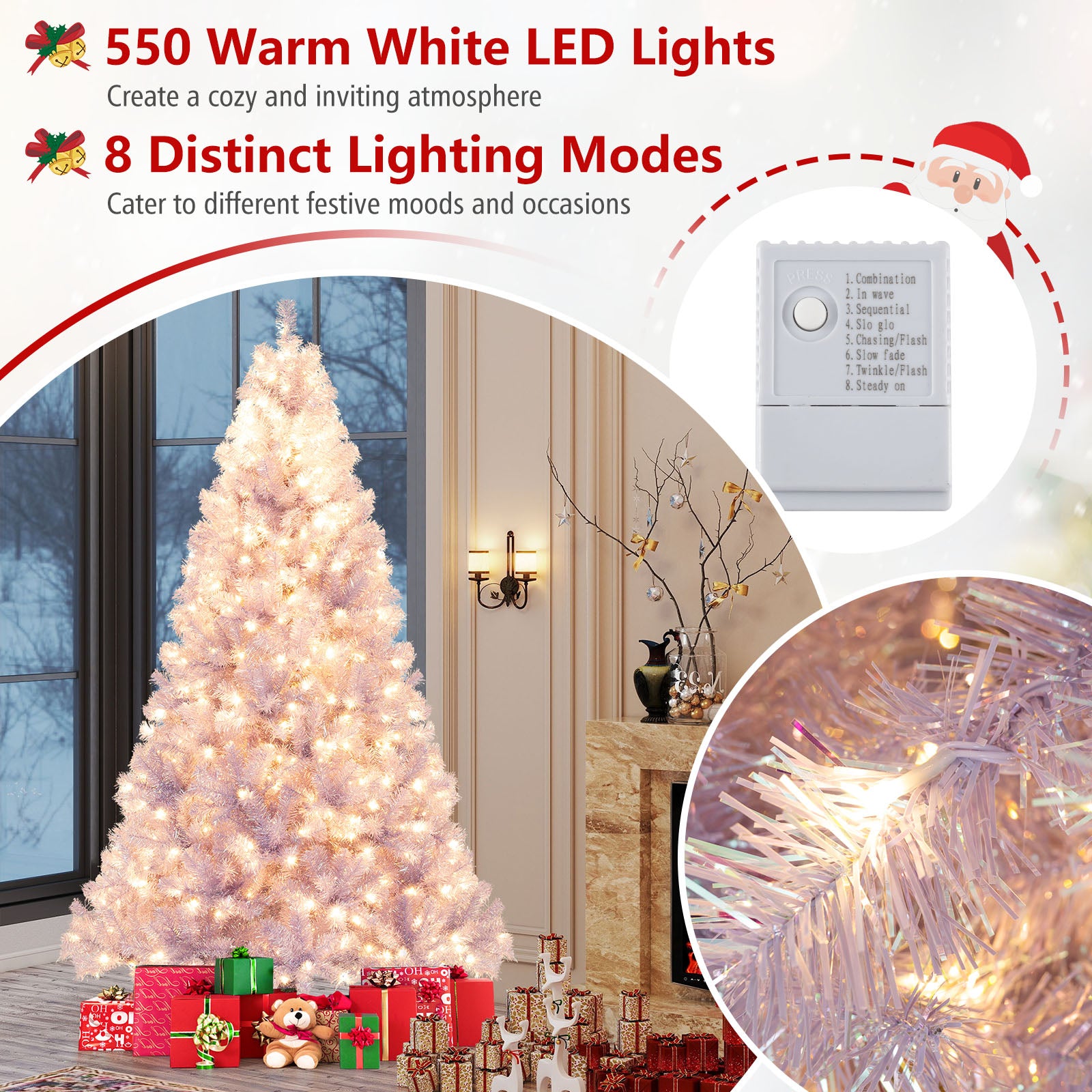 6/7.5 FT Pre-Lit Tinsel Christmas Tree Artificial Xmas Tree-M