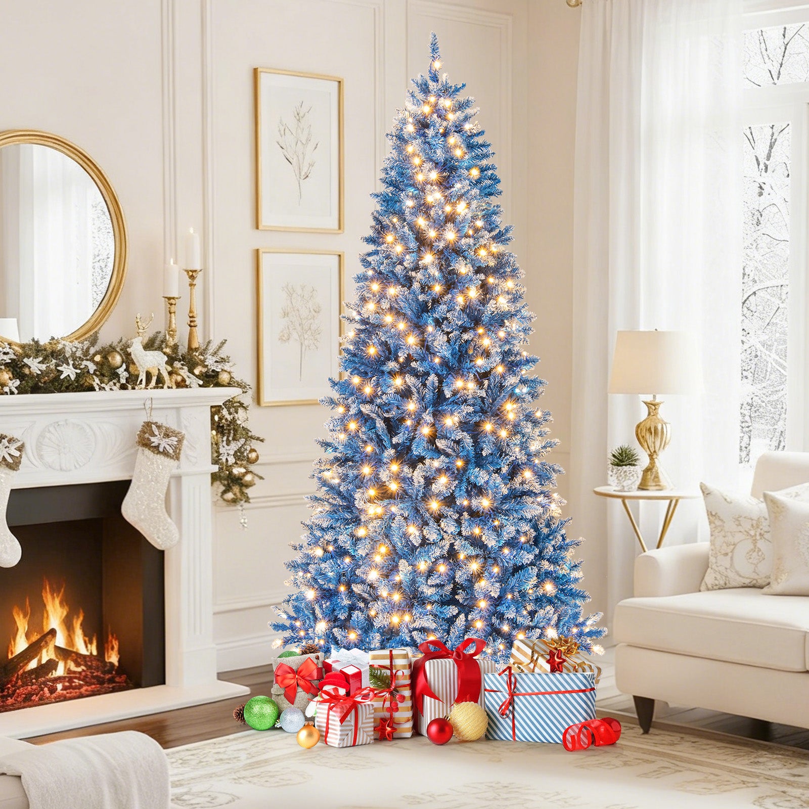 6/7/8/9 FT Artificial Christmas Tree with 767 Snowy Branch Tips-7 FT