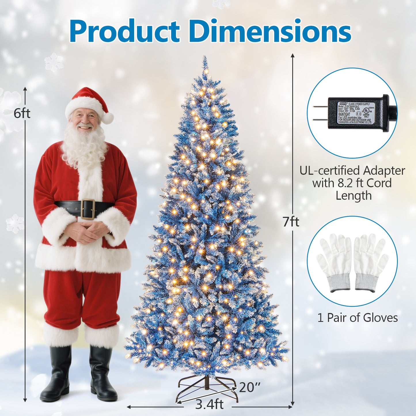 6/7/8/9 FT Artificial Christmas Tree with 767 Snowy Branch Tips-7 FT