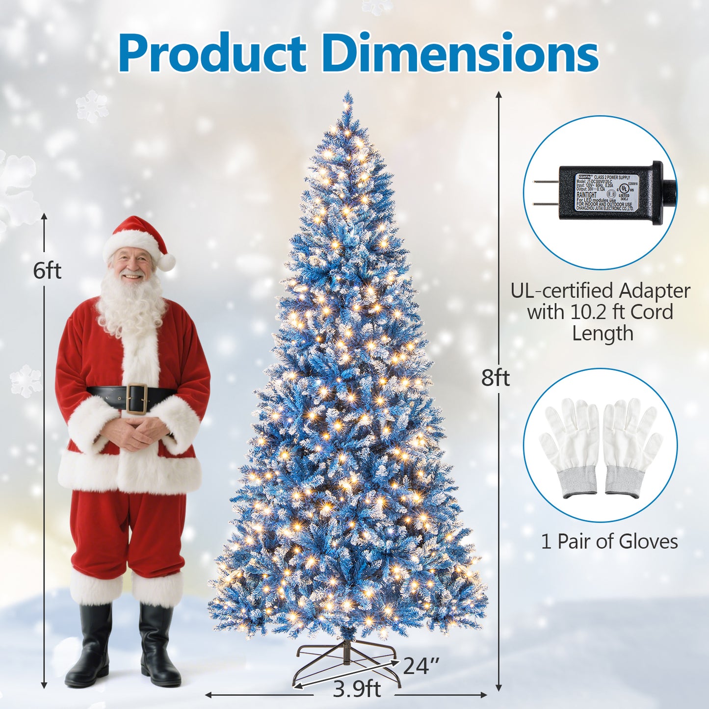 6/7/8/9 FT Artificial Christmas Tree with 767 Snowy Branch Tips-8 FT