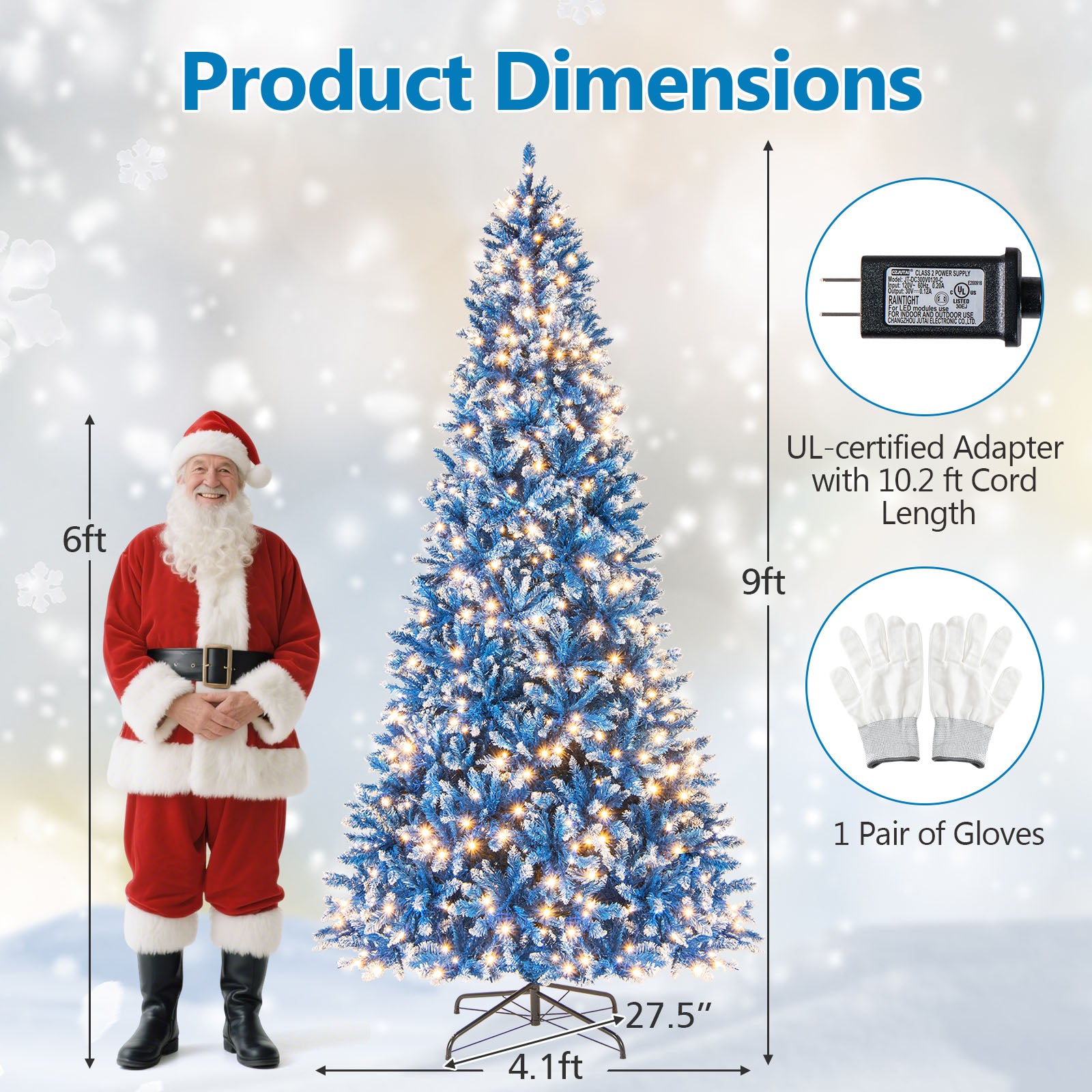 6/7/8/9 FT Artificial Christmas Tree with 767 Snowy Branch Tips-9 FT