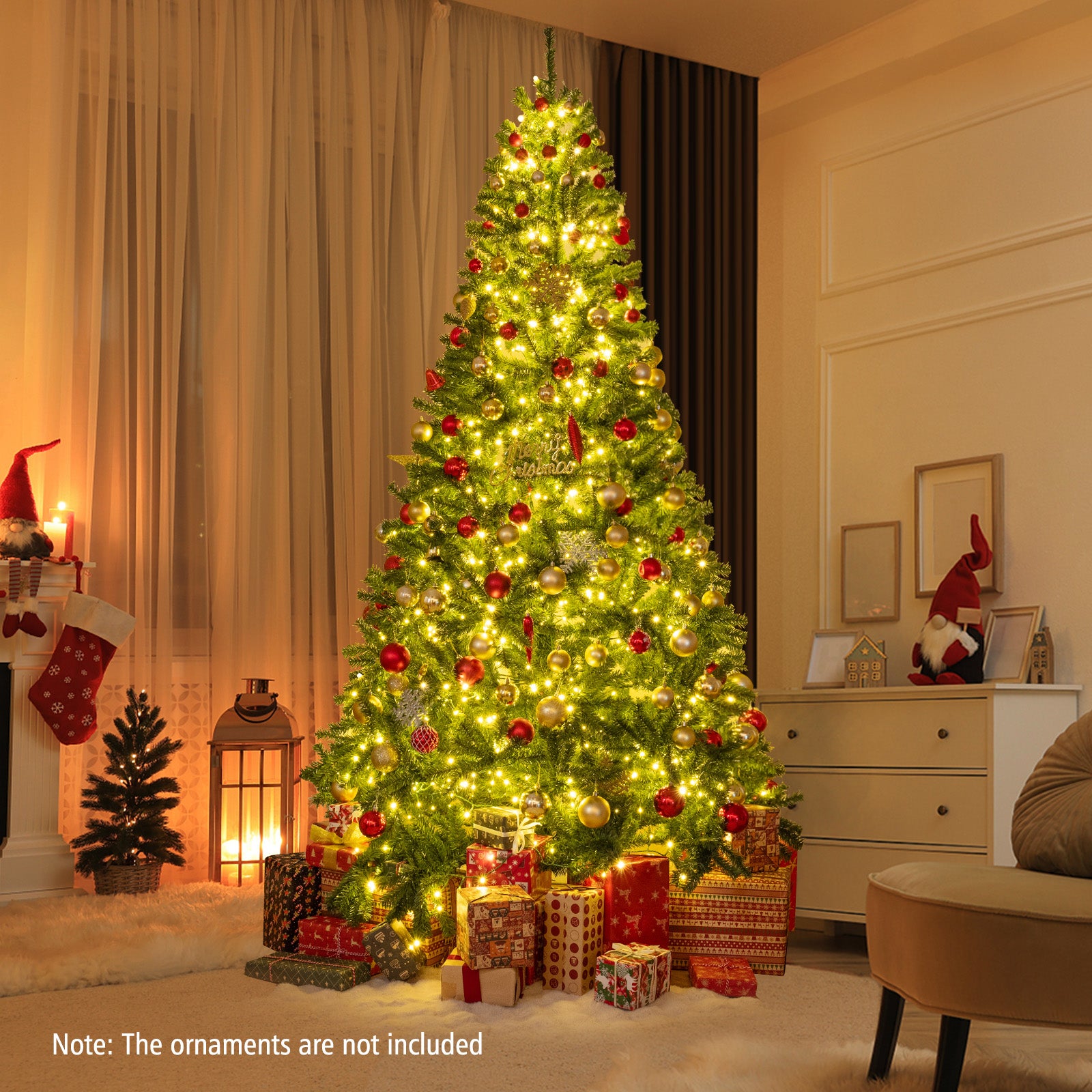 6/7/8 FT Pre-Lit Artificial Christmas Tree with Remote Control and LED Lights-8ft