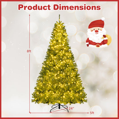 6/7/8 FT Pre-Lit Artificial Christmas Tree with Remote Control and LED Lights-8ft