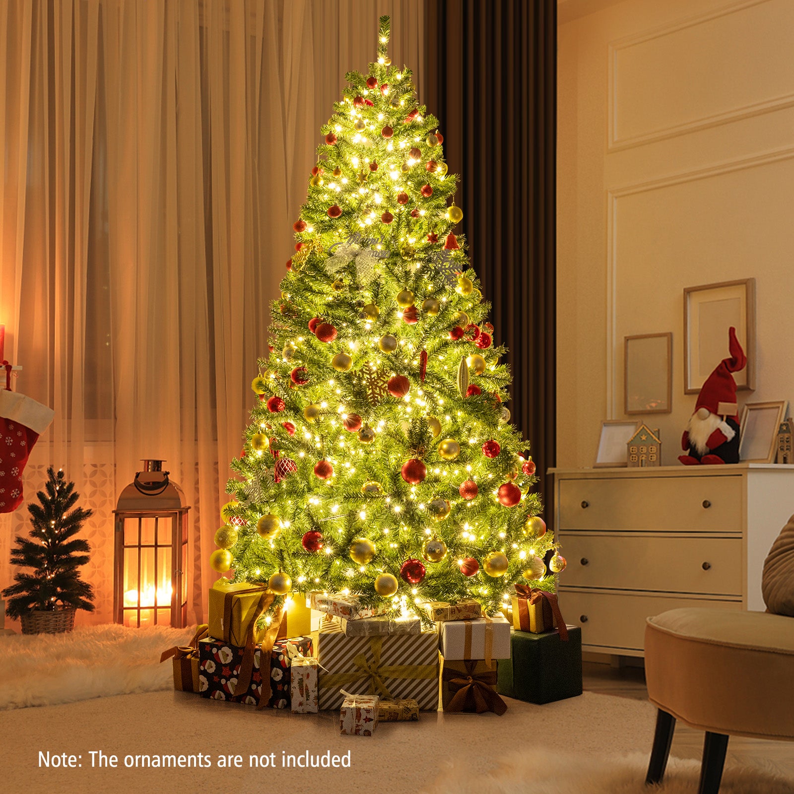 6/7/8 FT Pre-Lit Artificial Christmas Tree with Remote Control and LED Lights-7ft