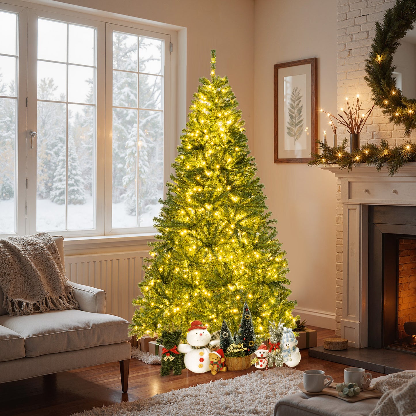 6/7/8 FT Pre-Lit Artificial Christmas Tree with Remote Control and LED Lights-7ft