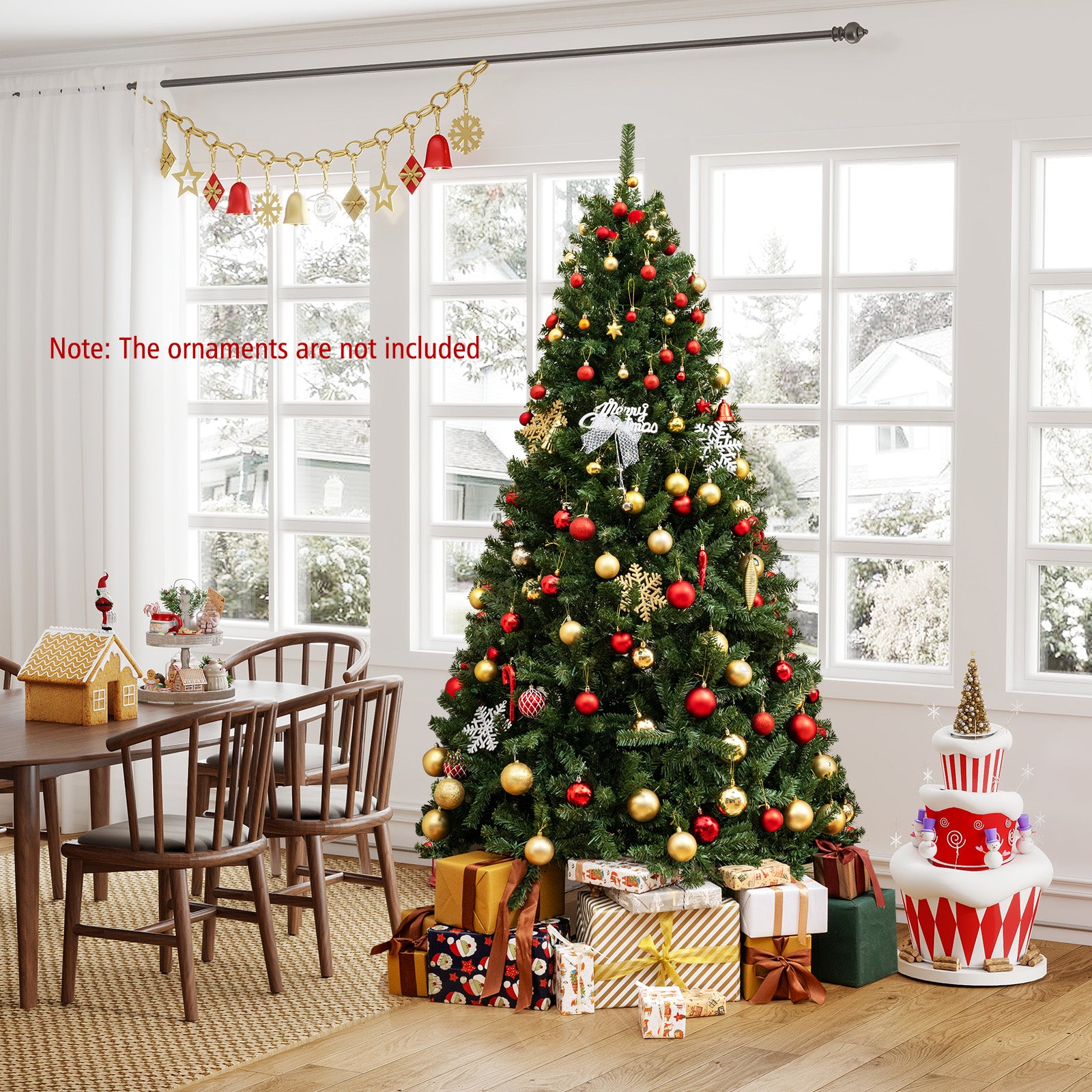 6/7/8 FT Pre-Lit Artificial Christmas Tree with Remote Control and LED Lights-7ft