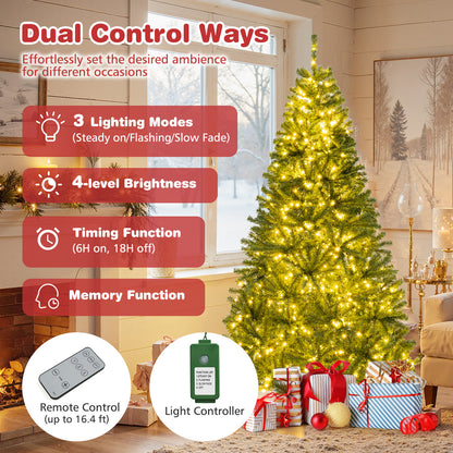 6/7/8 FT Pre-Lit Artificial Christmas Tree with Remote Control and LED Lights-7ft