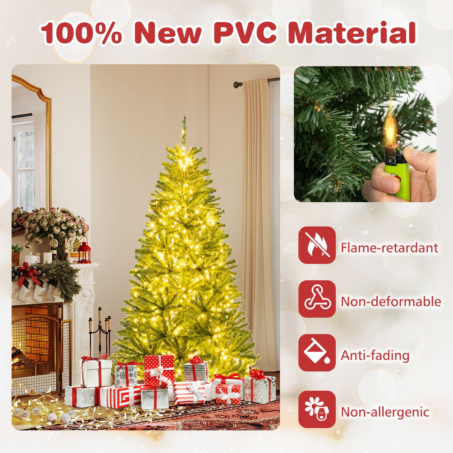 6/7/8 FT Pre-Lit Artificial Christmas Tree with Remote Control and LED Lights-S