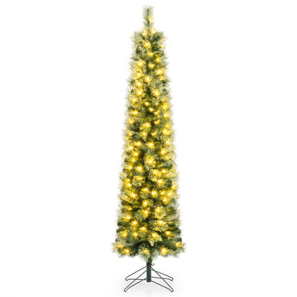 6/7/8 FT Pre-Lit Pencil Artificial Christmas Tree with 120/150/200 LED Warm White Lights and 8 Modes