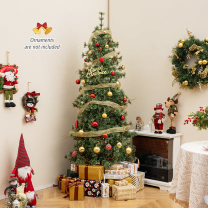 6/7/8 Feet Artificial Christmas Tree Pre-lit Hinged Xmas Tree with Warm White LED Lights and Pine Cones-7ft