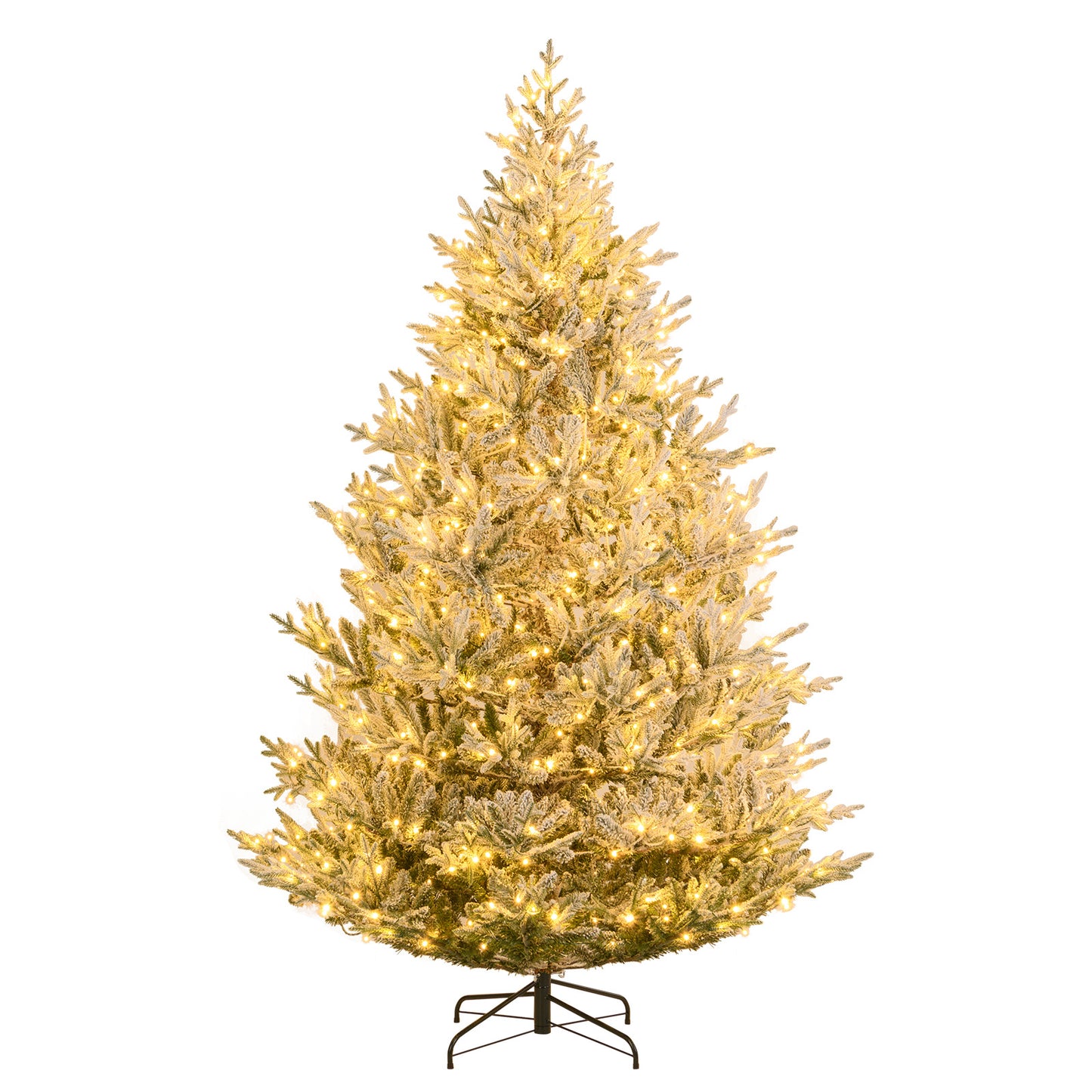 6/7/8 Feet Pre-Lit Artificial Christmas Tree Hinged Snow Flocked Xmas Tree-8 Feet