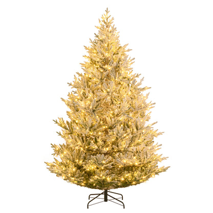 6/7/8 Feet Pre-Lit Artificial Christmas Tree Hinged Snow Flocked Xmas Tree-8 Feet