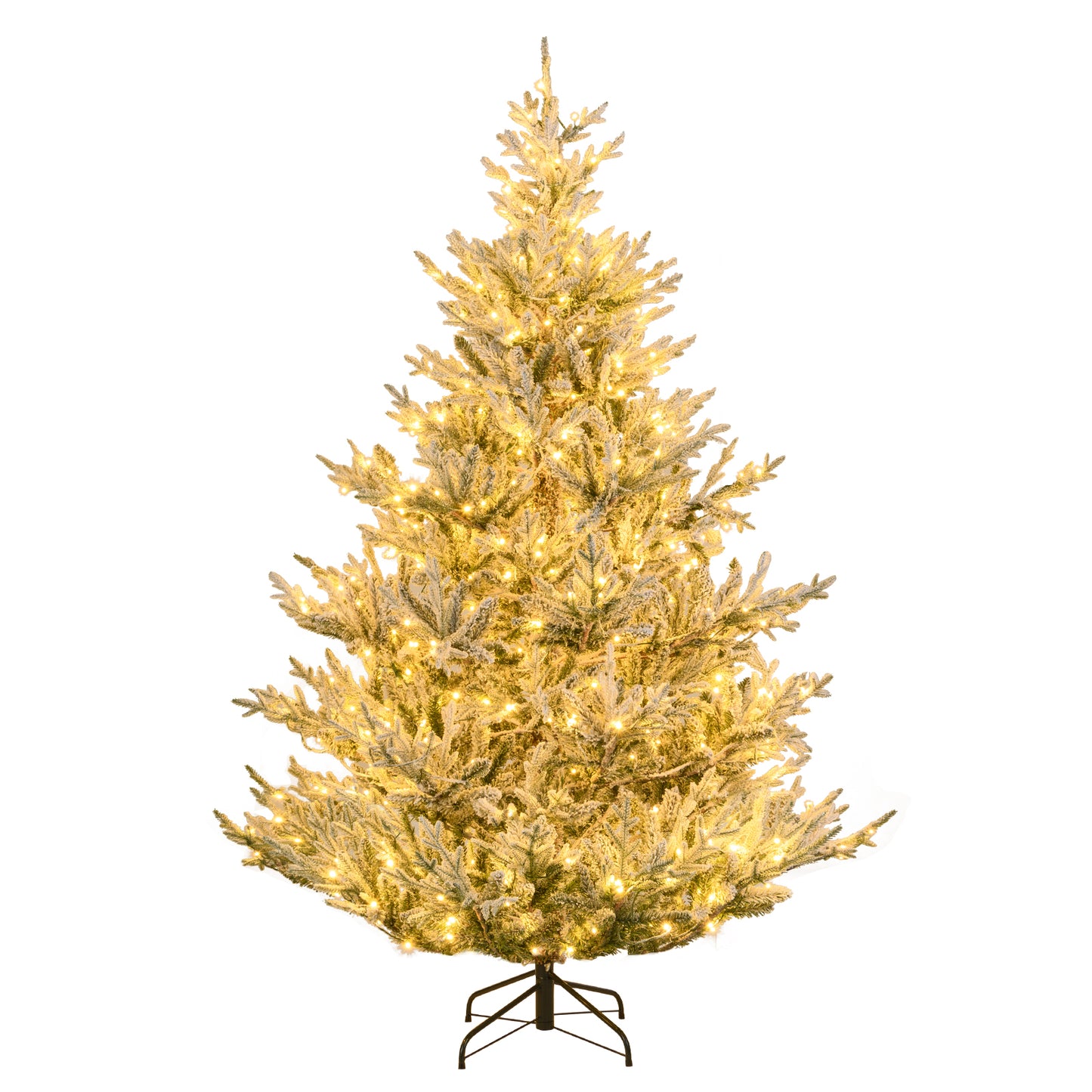6/7/8 Feet Pre-Lit Artificial Christmas Tree Hinged Snow Flocked Xmas Tree-7 ft