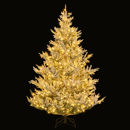 6/7/8 Feet Pre-Lit Artificial Christmas Tree Hinged Snow Flocked Xmas Tree-7 ft