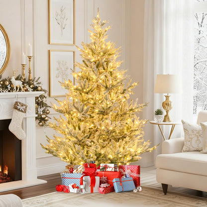 6/7/8 Feet Pre-Lit Artificial Christmas Tree Hinged Snow Flocked Xmas Tree-7 ft
