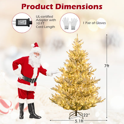 6/7/8 Feet Pre-Lit Artificial Christmas Tree Hinged Snow Flocked Xmas Tree-7 ft