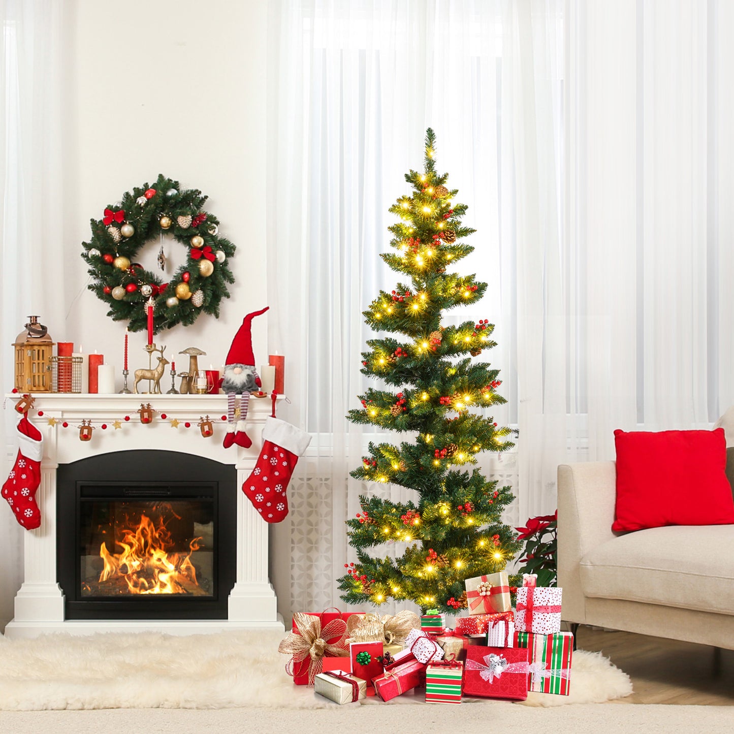 6/7 FT Pre-Lit Artificial Christmas Tree Spiral Holiday Tree with 612/791 Branch Tips and 8 Modes-6 ft