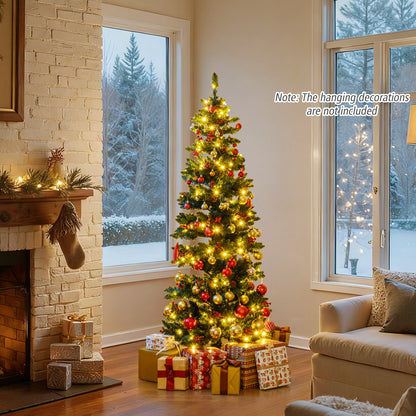 6/7 FT Pre-Lit Artificial Christmas Tree Spiral Holiday Tree with 612/791 Branch Tips and 8 Modes-6 ft