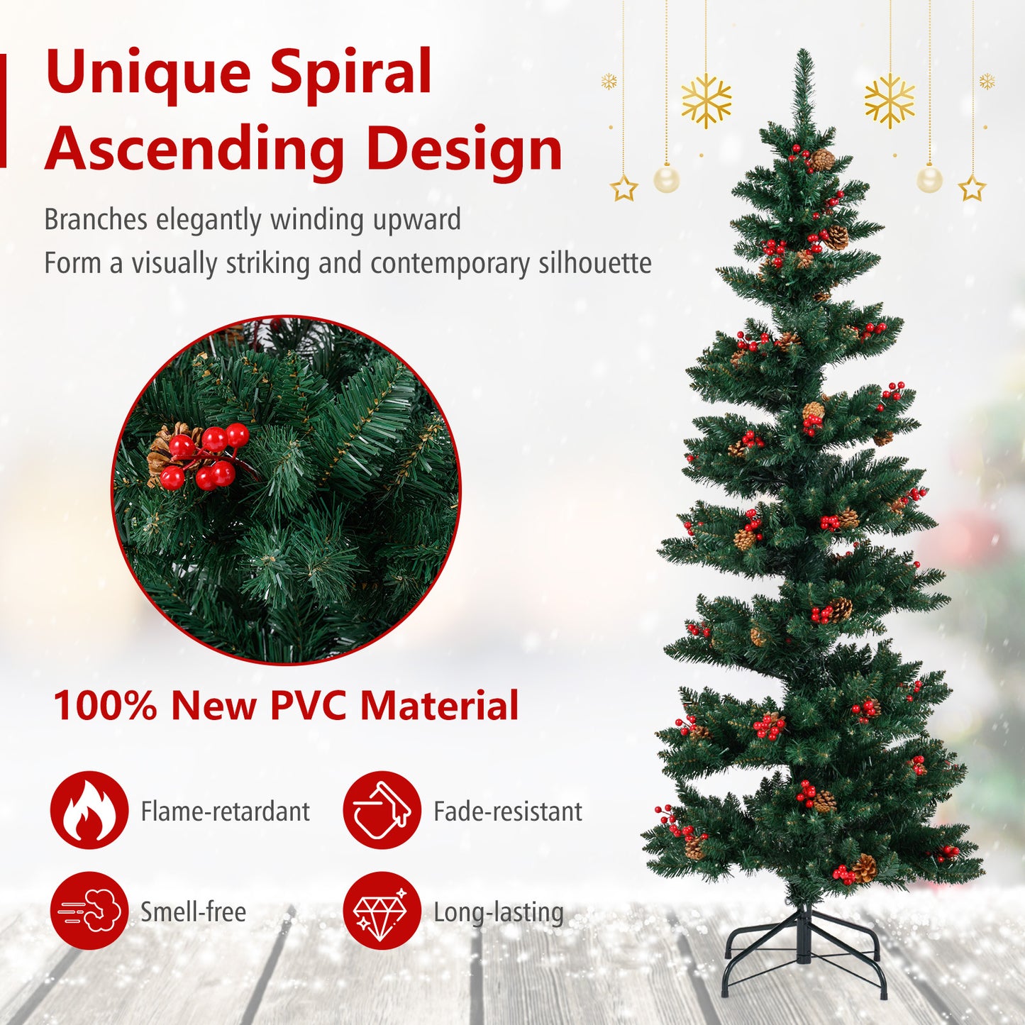 6/7 FT Pre-Lit Artificial Christmas Tree Spiral Holiday Tree with 612/791 Branch Tips and 8 Modes-6 ft
