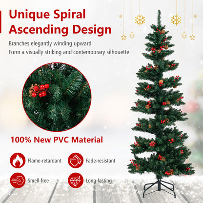 6/7 FT Pre-Lit Artificial Christmas Tree Spiral Holiday Tree with 612/791 Branch Tips and 8 Modes-6 ft